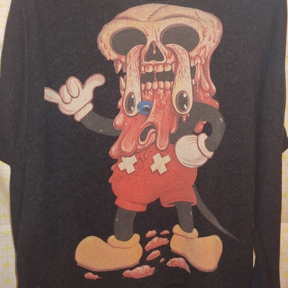 Rare! Melting Mickey Mouse Drop Dead Emo Punk Sweatshirt Top - Picture 2 of 8